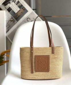 Design Small Square Basket bag in raffia and calfskin