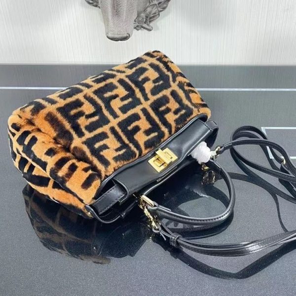 price and purchase Fendi Mini Peekaboo Iconic Bag In FF Motif Sheepskin Brown